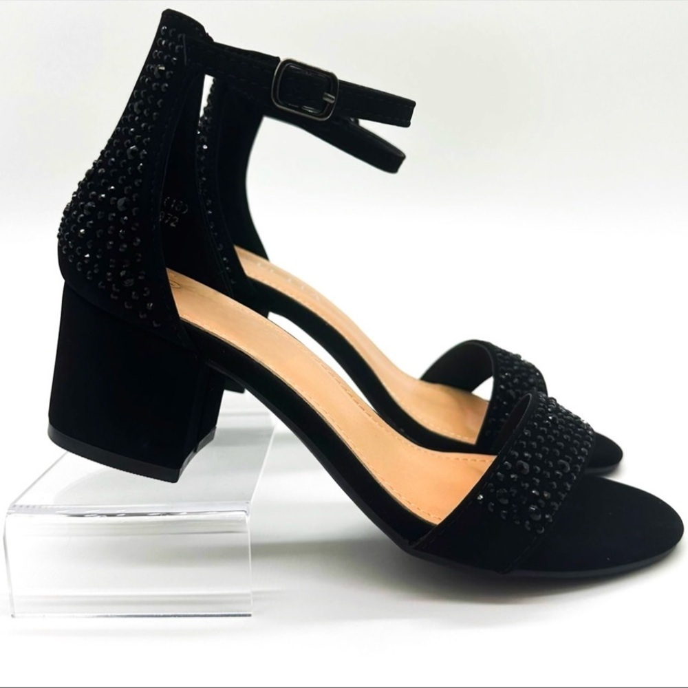 Women’s Black Block Heel Sandal with Rhinestones - Picture 2 of 3